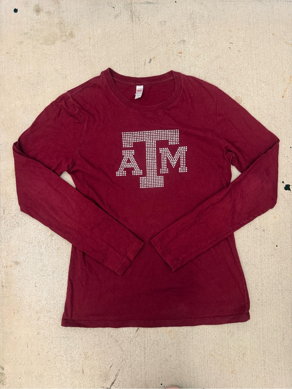 Texas A&M Maroon Rhinestone Logo Long Sleeve Tee